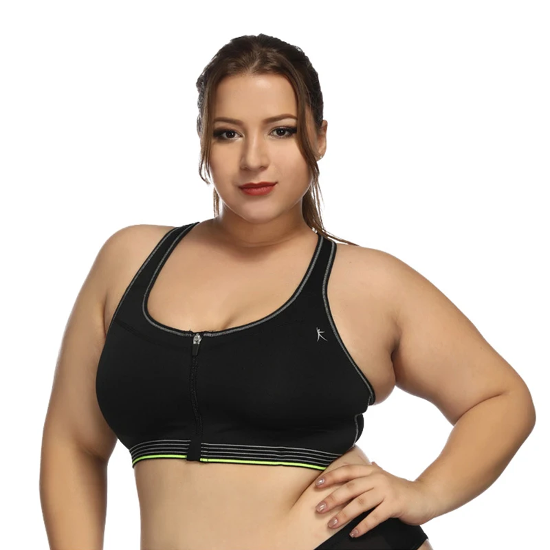

Wholesale thin pad front zipper shockproof large plus size sports bra fitness bra