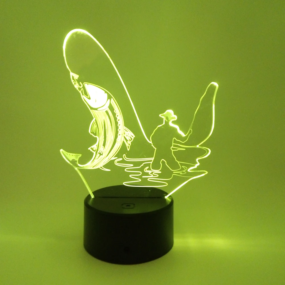 Hot Sale LED Night Light 3D Fishing Man Patterns Customizable RGB Touch Type LED Lamp Children Gifts