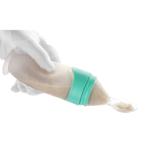 BPA Free Food Grade Feeder Silicone Rice paste Squeeze Baby Feeding Bottle with Spoon Low MOQ