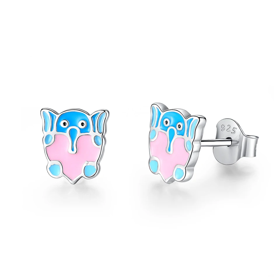 

Authentic 100% 925 Sterling Silver Cute Elephant Animal Stud Earring Wedding Engagement Earrings for Women Valentines Day Gift