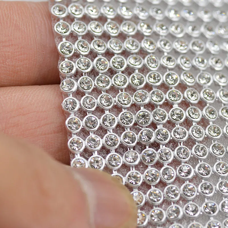 

45*120cm Silver Aluminum Mesh Metal Trim Glass Rhinestones Fabric Crystal Strass Band Bridal Appliques For Garment Dress