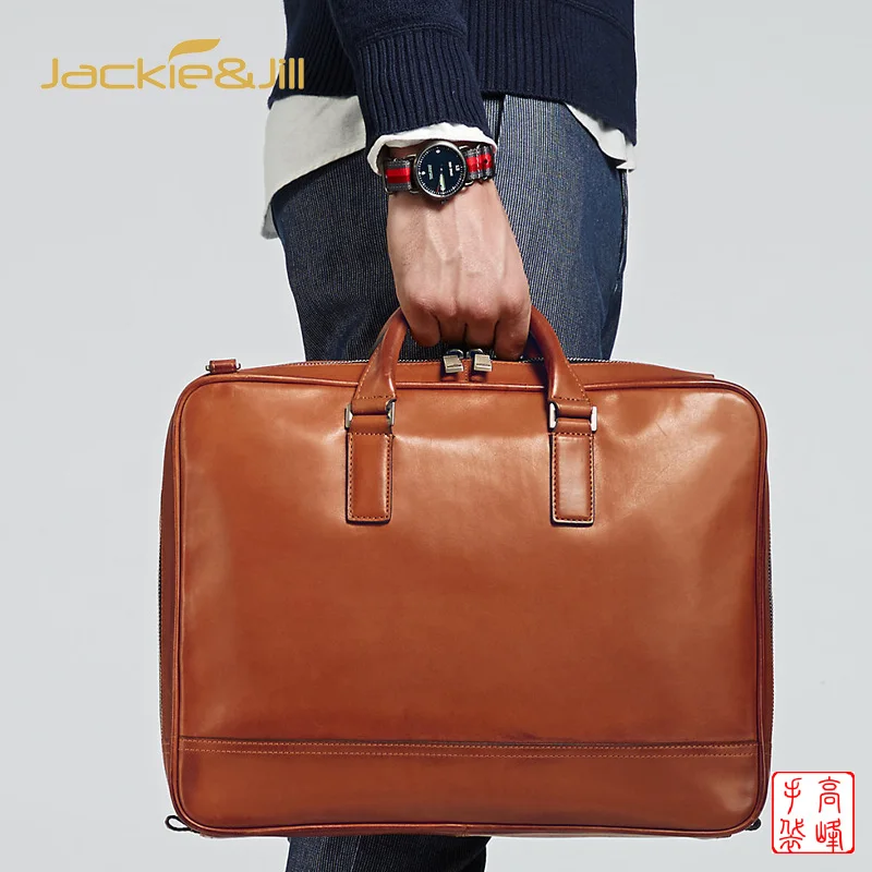 Own Designer brand vintage Brown Men briefcases 100% Genuine Leather large Laptop Single removable Shoulder Bags for man custom