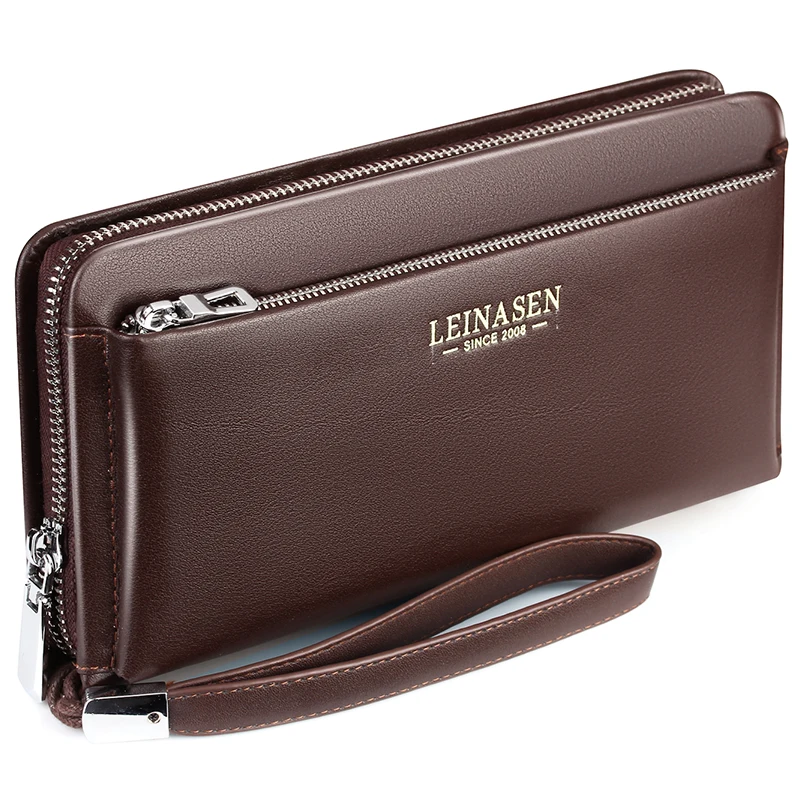 

Men wallets with coin pocket long zipper Leather for men clutch business Male Wallet Double zipper Vintage Large Wallet A87, Brown,black