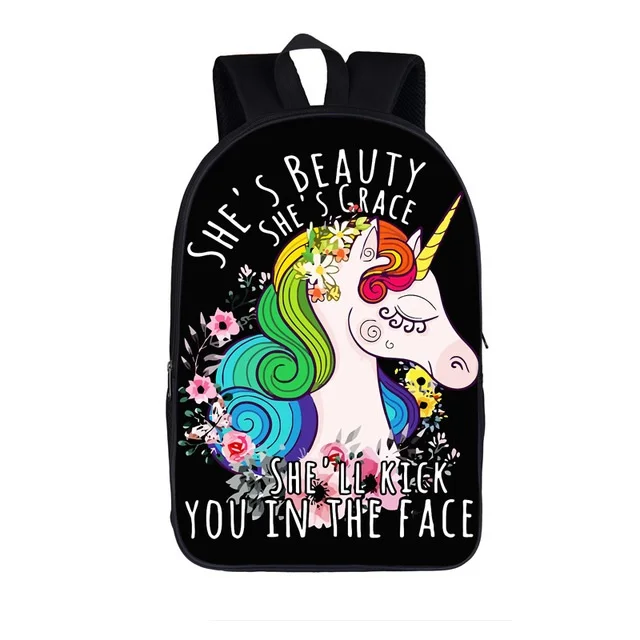 

16 Inch Backpack Custom Printed Unicorn Bag Little Pony School Bag for High School Boys Girls, Black with graphic prints