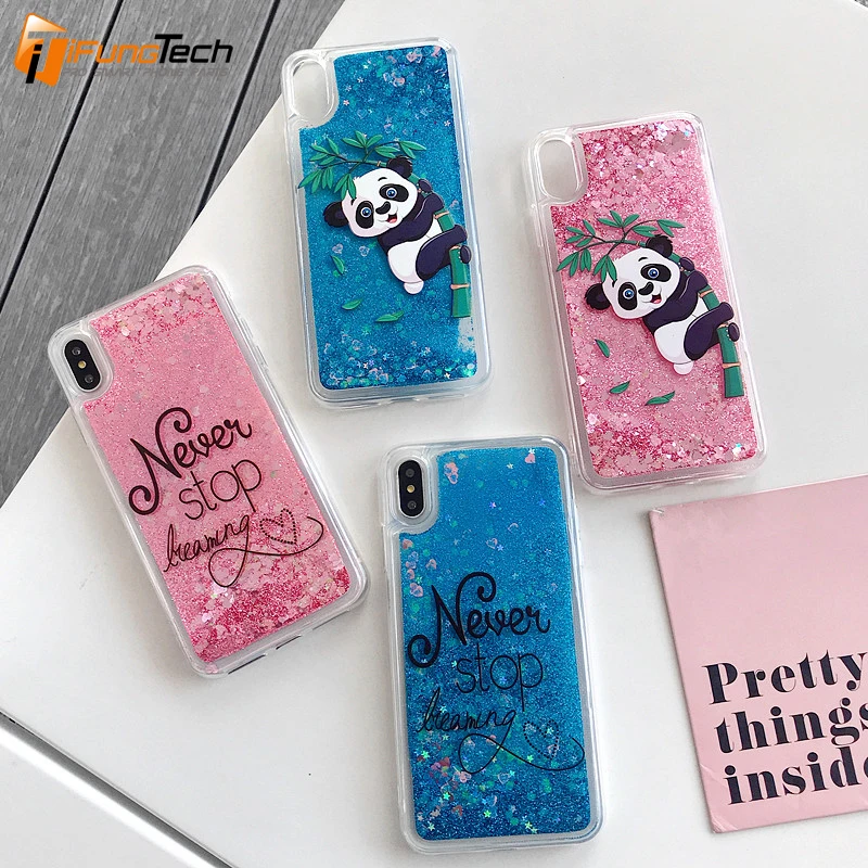 

TPU Panda & Letter Liquid Case For iPhone 7 Plus 6 Case Panda Unicorn Glitter Quicksand Cover For iPhone X XR Xs Max Case Fundas