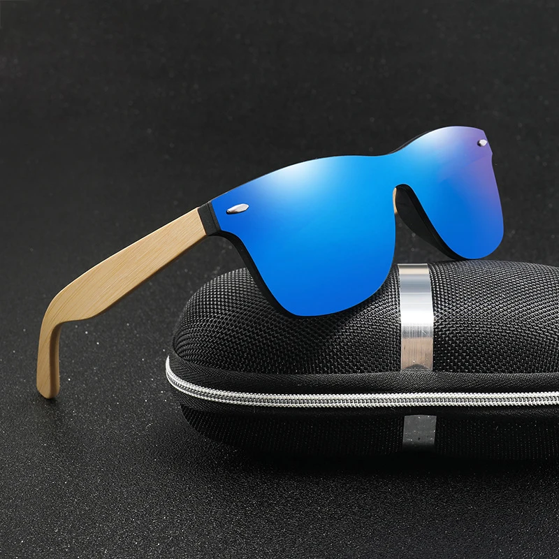 

New arrive trendy integral lens glasses sun shades women men classic rivet design custom logo bamboo sunglasses