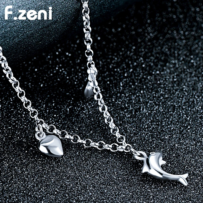 

Dolphin Design 18k White Gold Plated Silver 925 Sterling Anklet Chain Custom Fancy Jewelry Charm Heart Women Silver Anklet Feet
