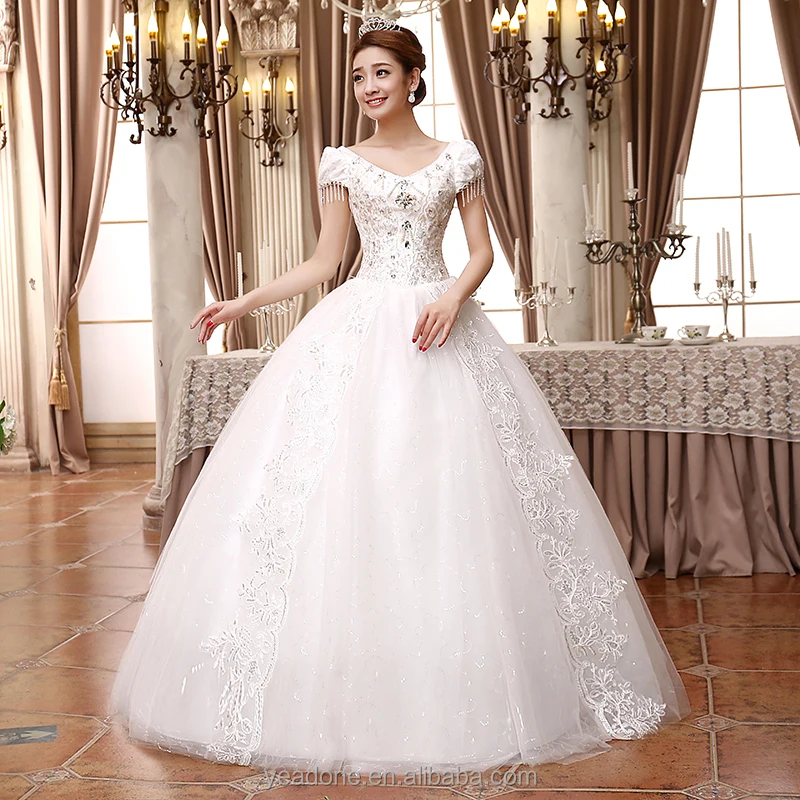 

New Style Cap Sleeve Pendant Beaded Wedding Dress Plus Size Bridal Gown