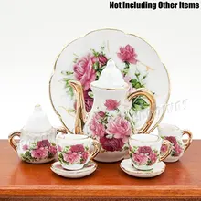 1:6 8PCS Dollhouse Porcelain Rose Tea Cup Set Miniature Beauty Flower Ceramic Decor for 1/12 Dollhouse Miniatura