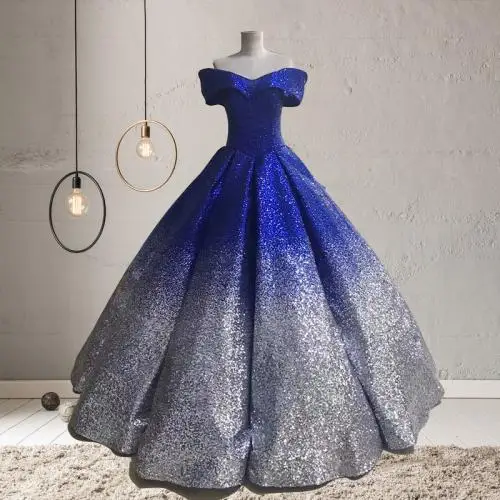 

Gorgeous Puffy Long Prom Dress 2018 Ball Gown Quinceanera Dresses Off Shoulder Lace Sequins Sweet Dresses Lace Up226077