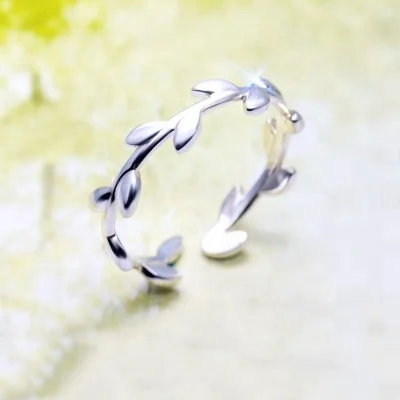 

Female Bohemian Value 925 Silver Green Olive Branch Resizable Rings