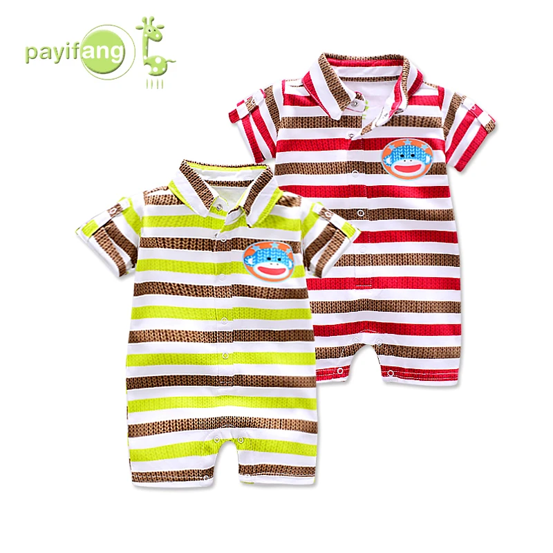 

Pa yi fang Baby's summer clothes Short-sleeved baby clothes flat angle, Yellow striped little monkey;rose red monkey