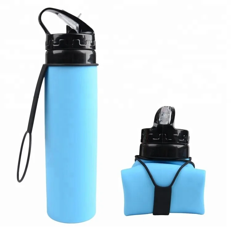 

2019 hot selling 600ml portable silicone foldable bike water bottle, Customized color acceptable