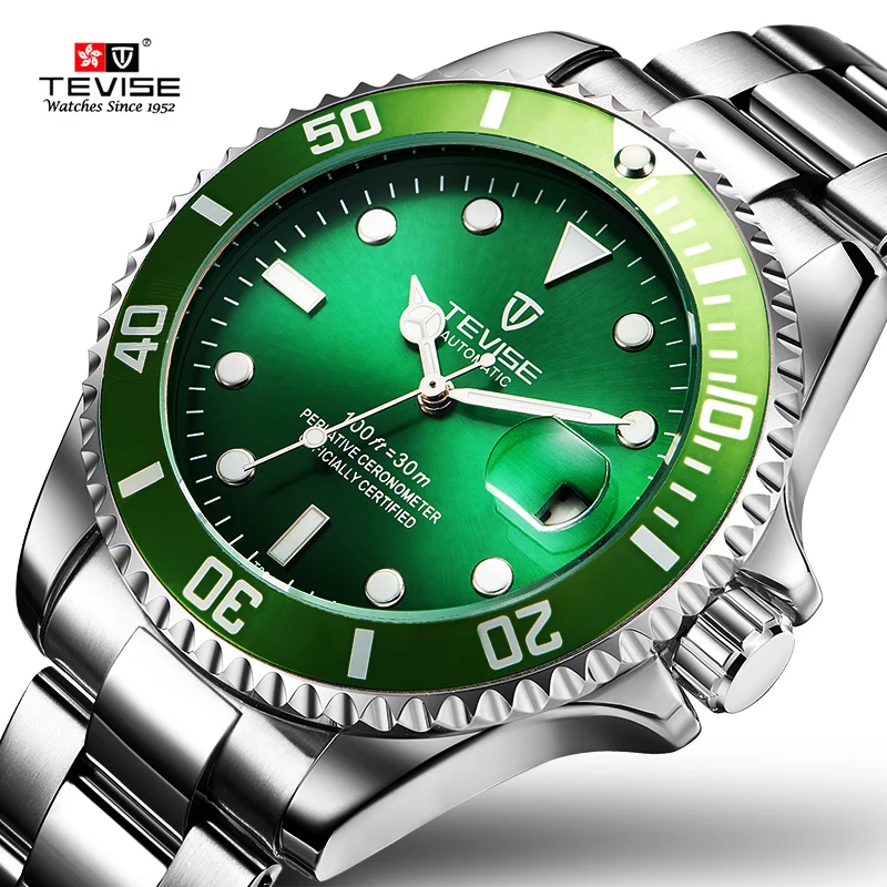 

Luxury Branded Tevise T801 Men's Submarine Diver Watch Rollex Automatic Date Watches, Colors