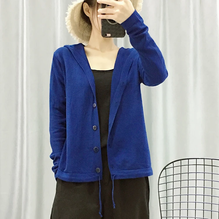 
causal lightweight outwear with botton hooded ladies cardigan sweaters 