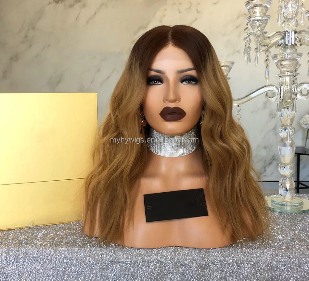 

New Products Natural Wave Ombre Two Tone Brown Dart Root Wig Top Quality Vietnamese Human Hair Full Lace Wig With 150% Density