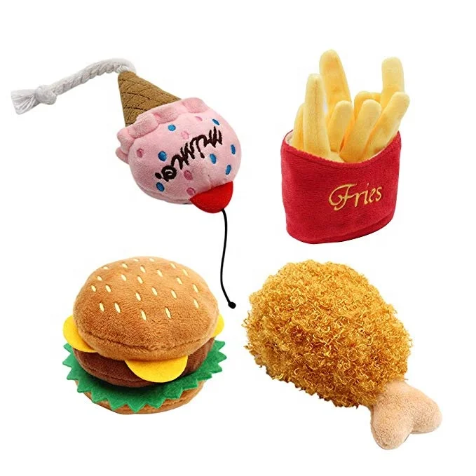 

Wholesale Eco Friendly Cute Fast Food Chicken Ice Cream Soft Durable Squeaky Pet Plush Dog Toy, Plush carton dog secy toy
