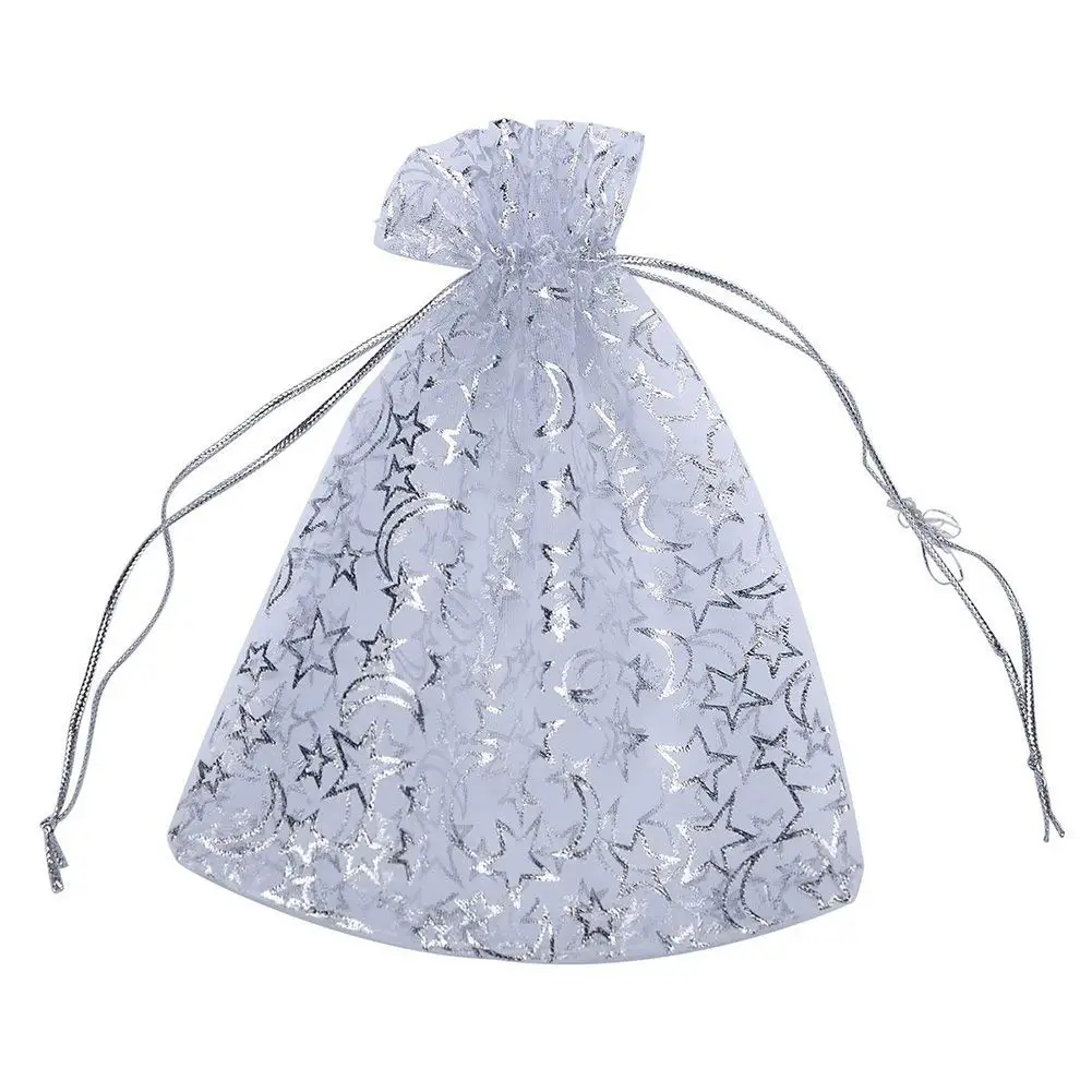 SODIAL(R) 20PCs White Star Moon Organza Gift Bags Pouches Wedding Christmas Gift,16cm x13cm(6 2/8 inch x5 1/8 inch)