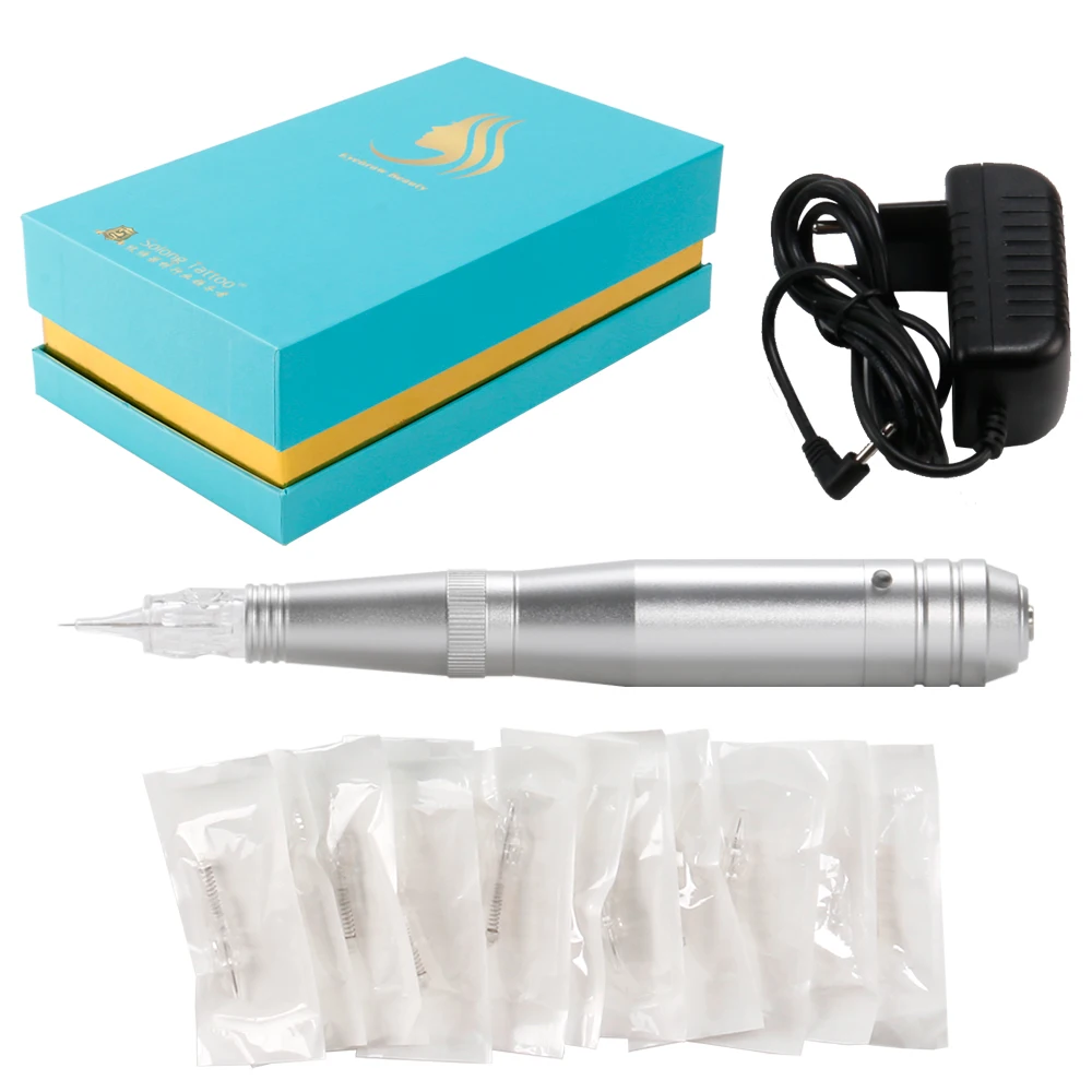

Portable Microblading Permanent Makeup Pen Rotary Tattoo Machine Kit For Eyebrow/Lip Line/EyeLine, Silver
