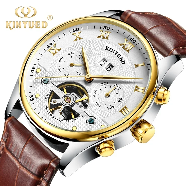 

KINYUED Cheap High Quality Strap Genuine Leather Watches Brand Automatic Mechanical