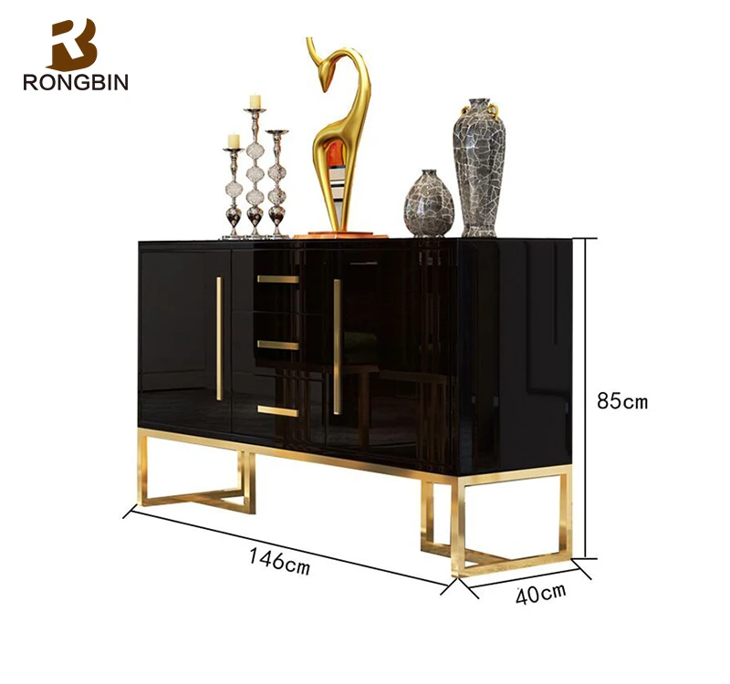 High Gloss Home Decor Buffet Cabinet Furniture Black Wooden