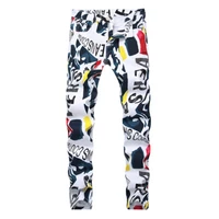 

TX 9233 Men's white printed stretch casual jeans slim men's trousers 2019