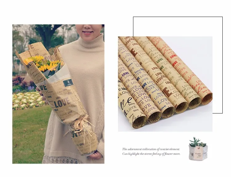 Wholesale 40pcs/bag 50*70cm Newspaper Love Print Flower Wrapping