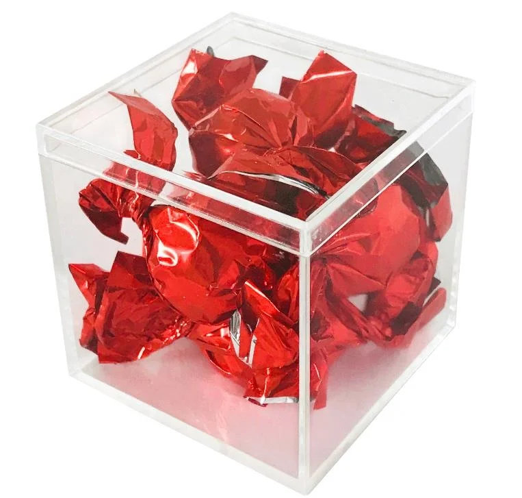 

Free Sample Hot Sell Factory Cube Boxes Clear Acrylic Candy Box Plastic Gift Boxes Mini Caps Wedding Favor PS Candy Box with Lid, Clear or customized