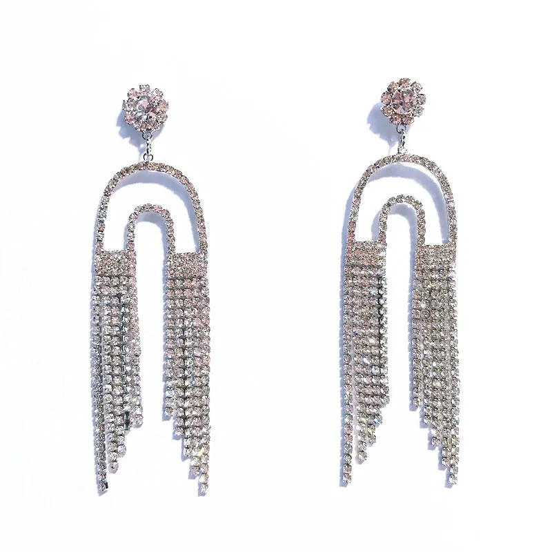 

dome n shaped crystal flower stud rhinestone earrings dangle drop earrings rhinestone tassel chain crystal chandelier earring, Picture