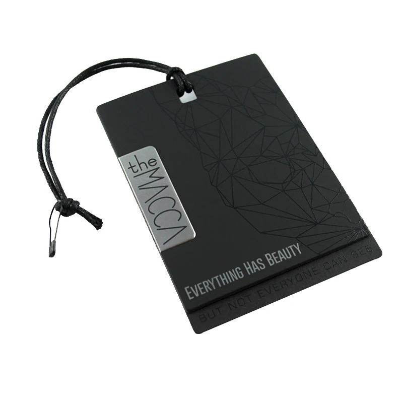 
Custom logo printed black matte lamination clothing hang tag 