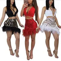 

Party Dresses Black White Red Sequin Dress Women Sexy V- Neck Sleeveless Feather Sparkly Cheap Sexy Mini Red dresses