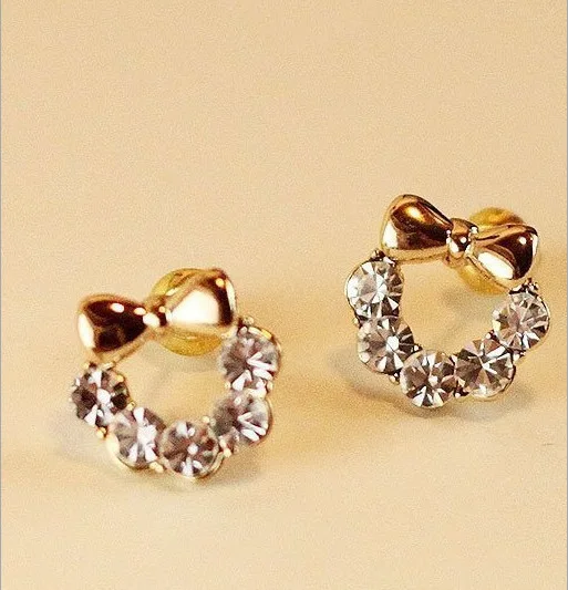 

Yiwu factory directly sells Korean flash drill bow ear nail small jewelry wholesale Earrings for women, Picture shows