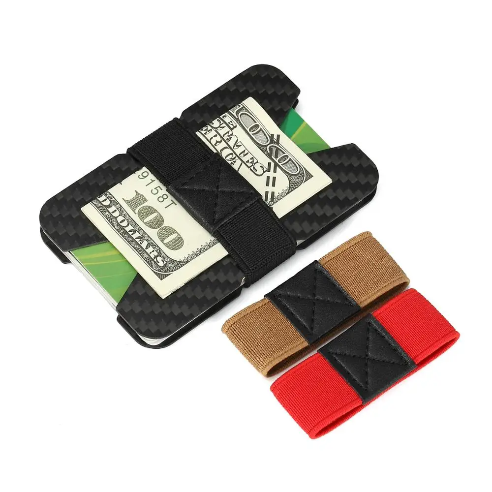 

Aluminum RFID block carbon fiber Minimalist card holder with silicon band