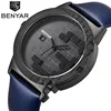 BENYAR Waterproof 30M Genuine Leather Strap Luxury Quartz Dress Watch Creative Design Auto Date Fashion Casual Men's Watches