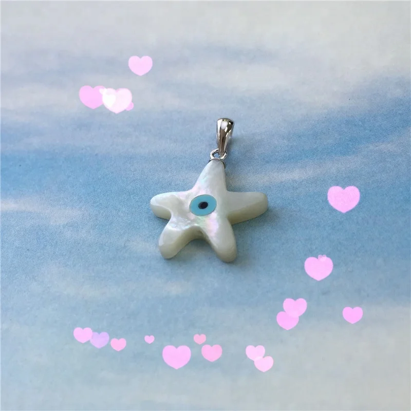 

Shell Ornaments Natural Shells Turquoise Eyes Starfish Pendants Necklaces 925 Sterling Silver Pendants