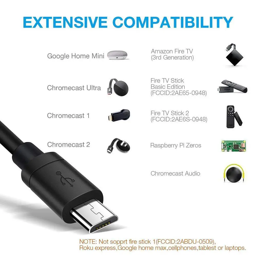 Adattatore Ethernet per cromecast Fire Tv E DEL FUOCO TV Stick Micro USB a RJ45 LAN 