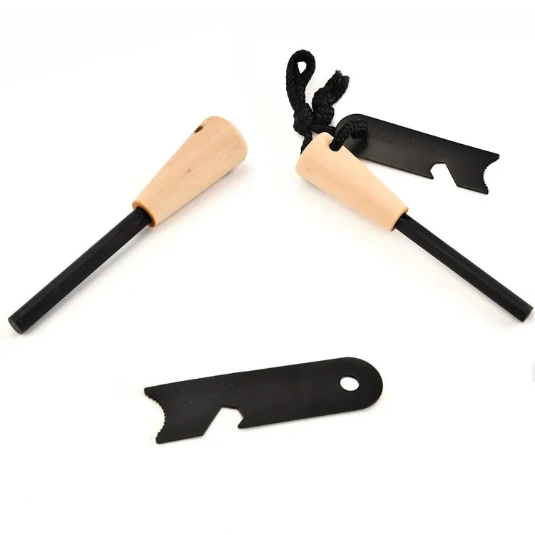 Traditional Survival Ferro Rod Neck Lanyard Thick Bushcraft Fire Starter Fire Steel with Handcrafted Wood Handle