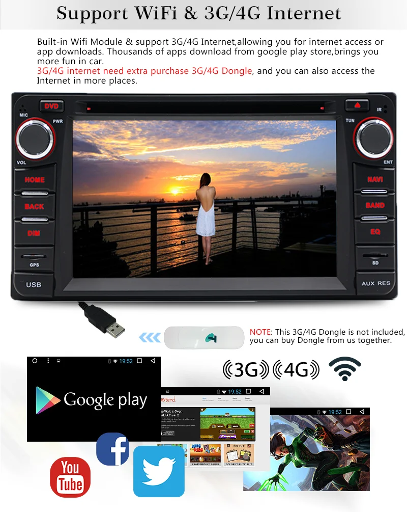 YHT 2 din 6.2"  Octa Core Car Radio Android 8.1 Multimedia with Bluetooth Touch Screen Car Radio GPS  MirrorLink DVD for TOYOTA