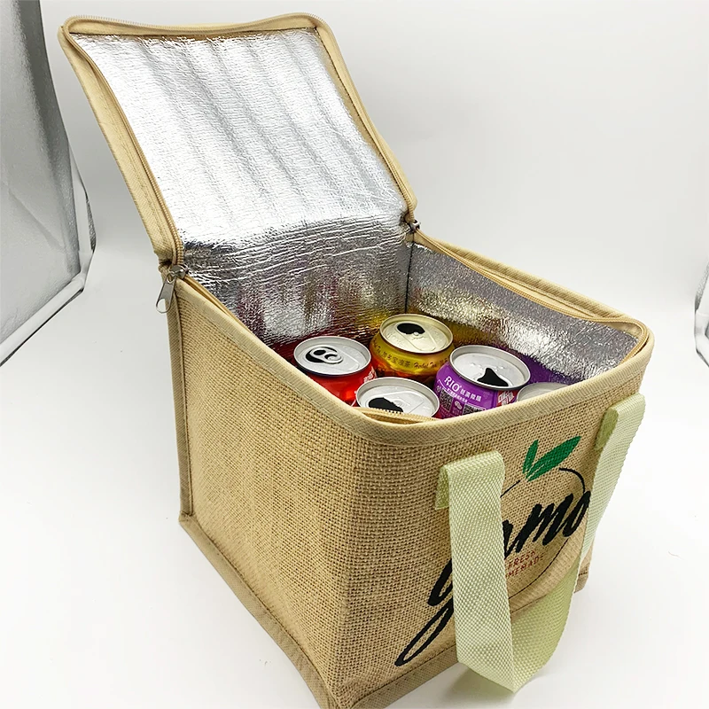 

Customized Size Insulated Cooler Bag With Printing Logo Jute Tote Cooler Bag