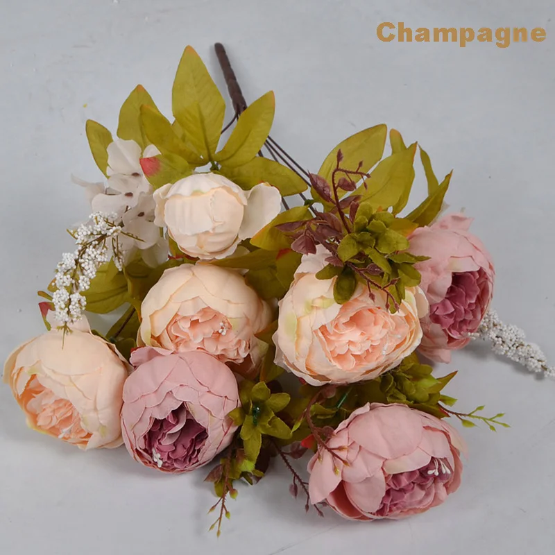 1 Pack Artificial Flowers Vintage Peony Silk Flowers Bouquet Wedding