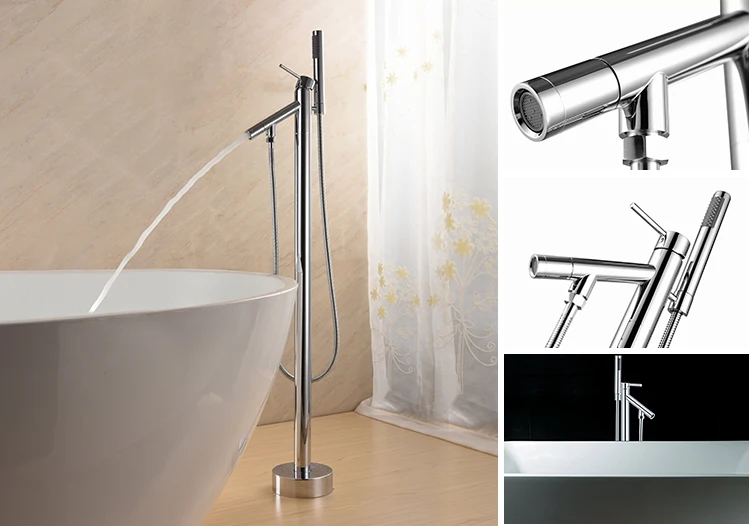 Gramar UPC Floor Standing Bath Shower Faucet with Tub Filler and Handle Shower