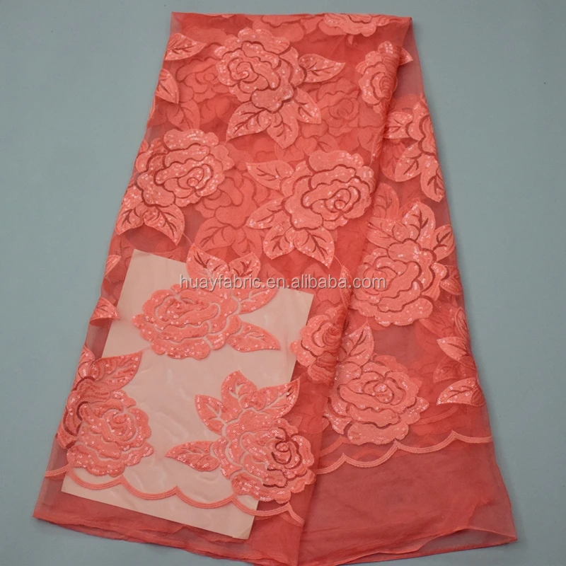 

2015 New Coral Rose embroidery french lace fabric nigerian tulle lace for wedding dresses, Many color