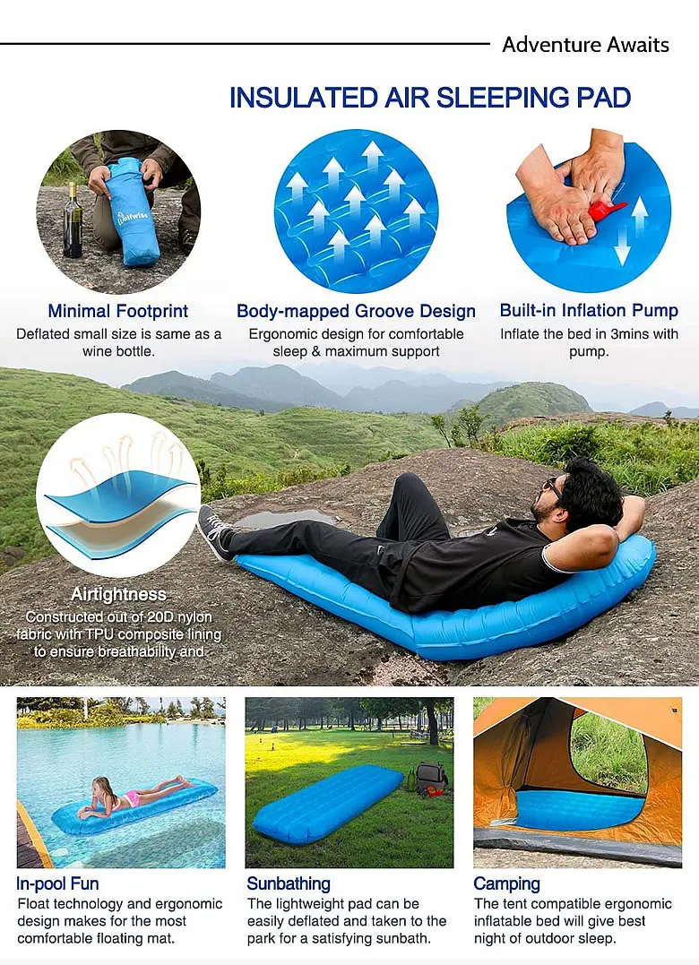 Goodwin Auto Inflatable Mat Self Inflating Pad Perfect Foam Sleeping ...