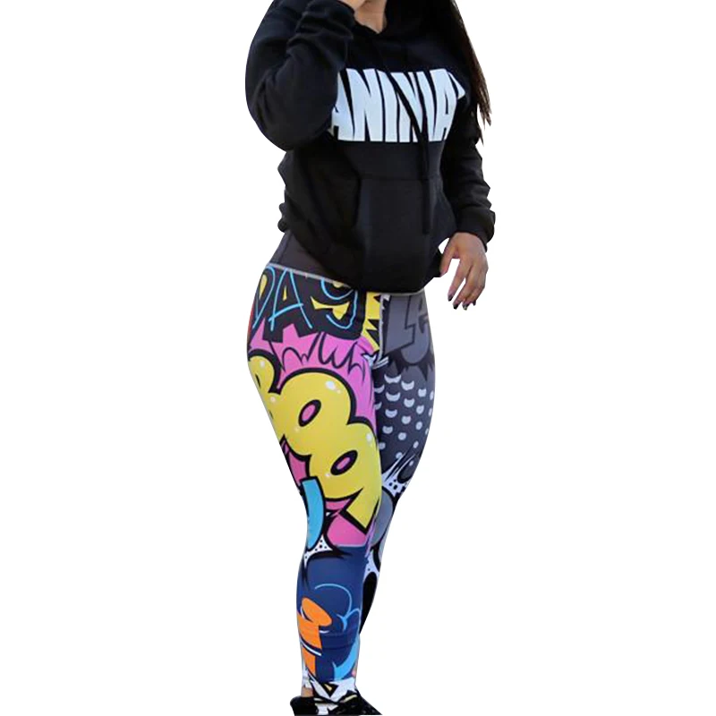 

Workout Cartoon Printed Casual Pants, Photo color,customized upon request