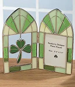 Stained Glass Irish Picture Frame - Green Shamrock Charm - Irish Wedding Picture Frame - Ireland Vacation