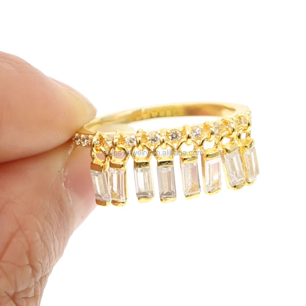 

fashion 18k yellow gold rectangle cubic zirconia drop charm eternity cz tassel charm ring