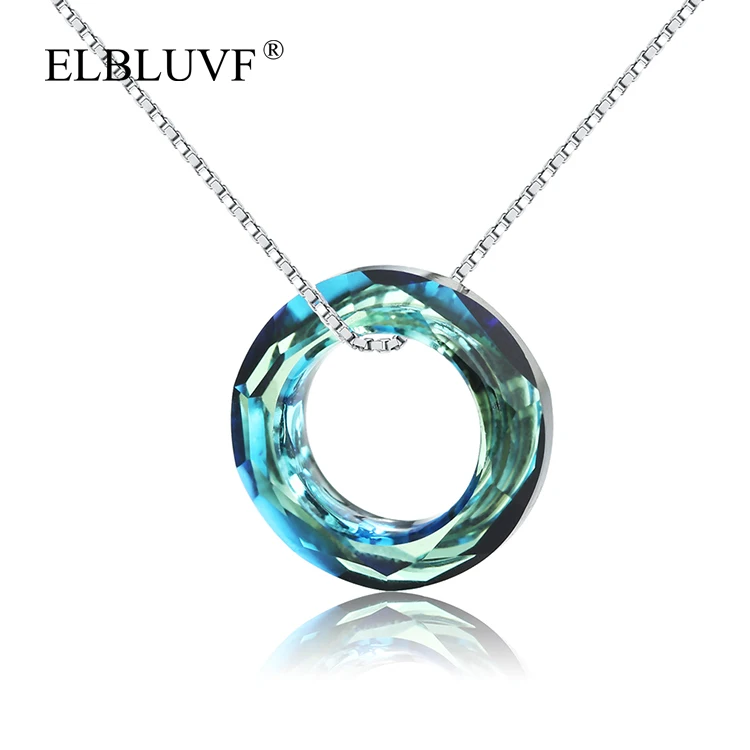 

ELBLUVF 925 Sterling Silver Austria Crystal Round Forever Circle Karma Pendant Necklace Eternity Infinity Jewelry