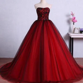 red strapless prom dress