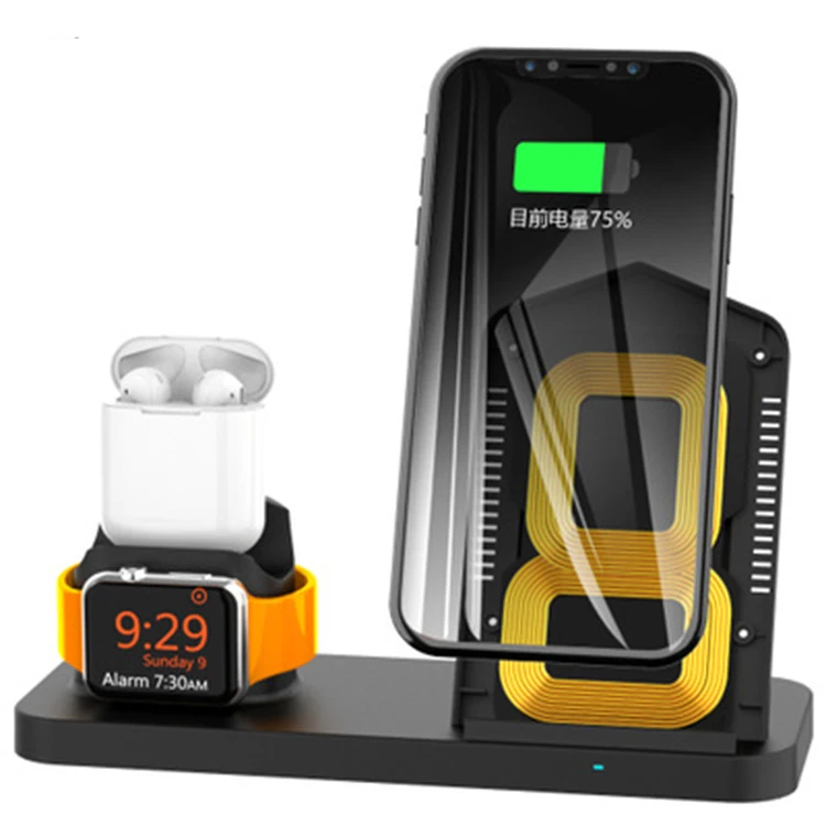 

New Style High Quality Multiple Qi 3 In 1 Smartphone Wireless Headphone Charger For Watch, Black;white