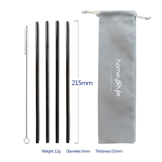 

Set of 4PCS Black Rainbow Inox 304 Metal Stainless Steel Straws for Tea, Sliver/ rose gold/ gold/ black/ rainbow